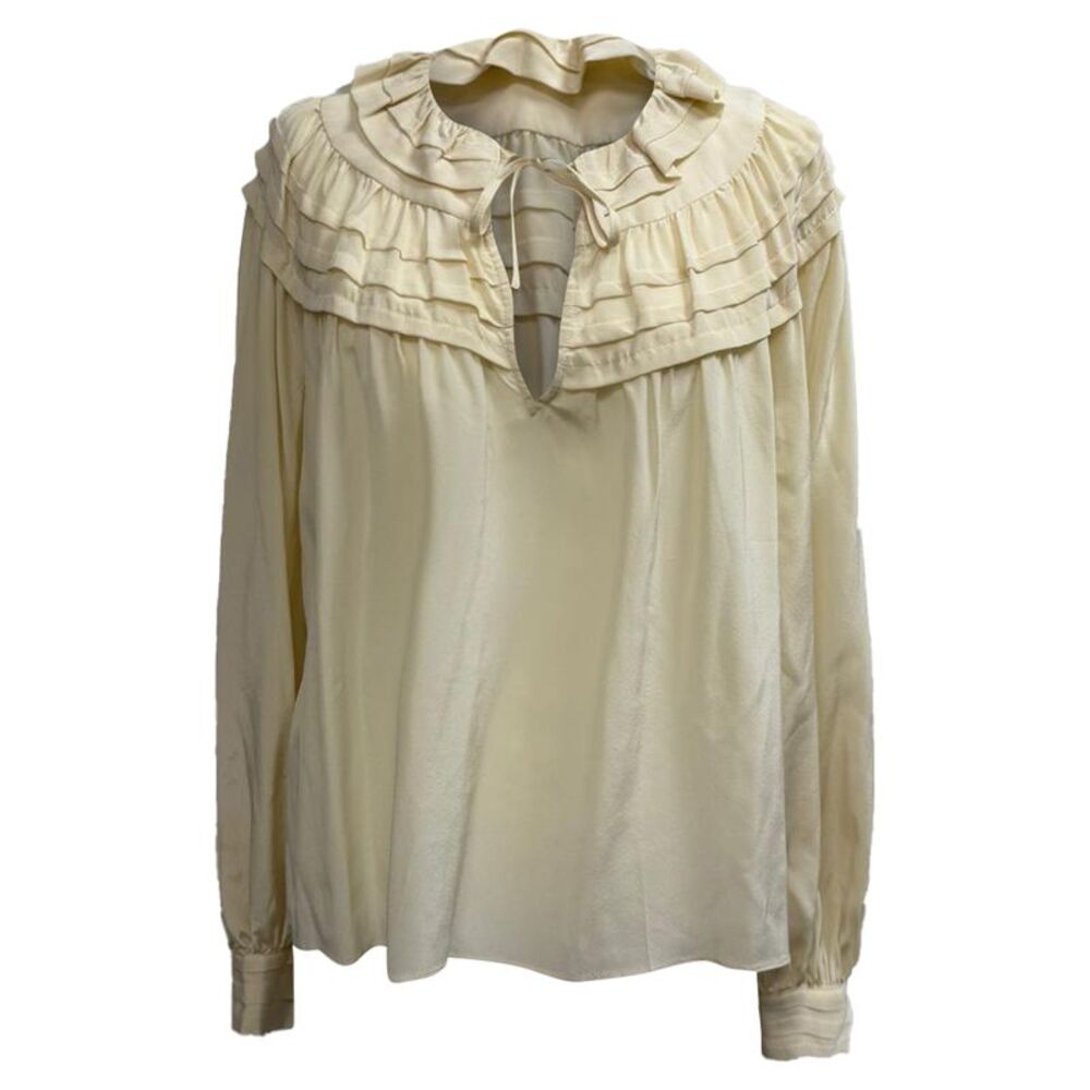 Ulla Johnson Aria Ruffle Accent Blouse in Ivory Silk